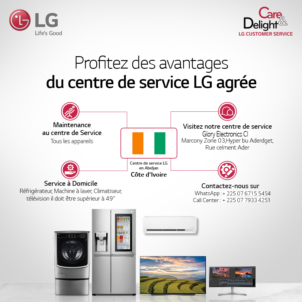 LG fournit un service de réparation aux clients en Côte d