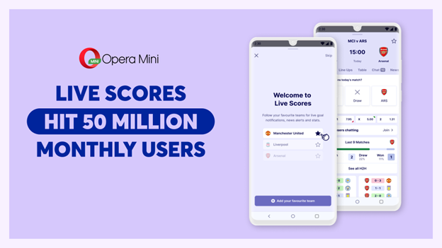 Live Scores feature within Opera Mini browser surpasses 50 million users
