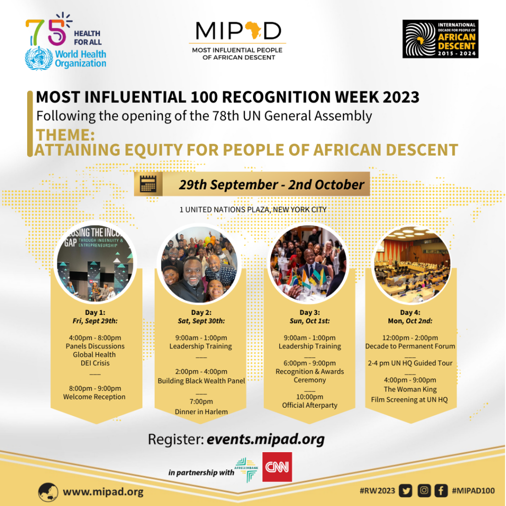 MIPAD Honors Global Top 100 Achievers of African Descent at United Nations Featuring American Billionaire Robert F. Smith and World Health Organization Director Dr. Tedros A. Ghebreyesus